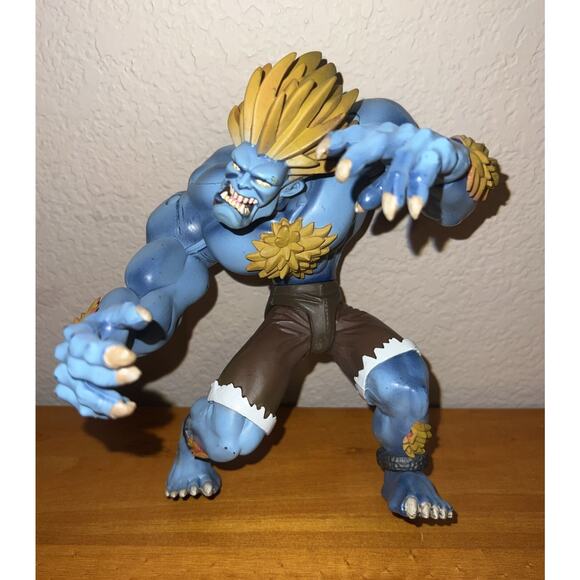 1999 Street Fighter Alpha 3 Blue Blanka Round 1 ReSaurus Action Figure New - Picture 1 of 7